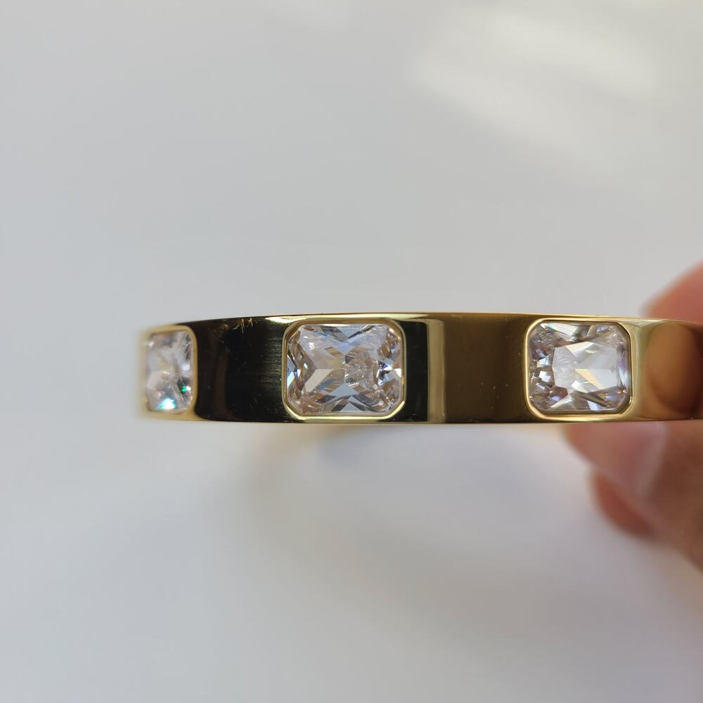 Michael Kors Gold Tone Baguetta Crystal Bangel Bracelet - Picture 5 of 9